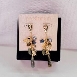 Persimmon Celestial Evil Eye Gemstone Charm Drop Statement Earrings NWT